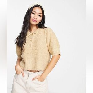 Vero Moda Cream Button-Up Knit Top Sweater